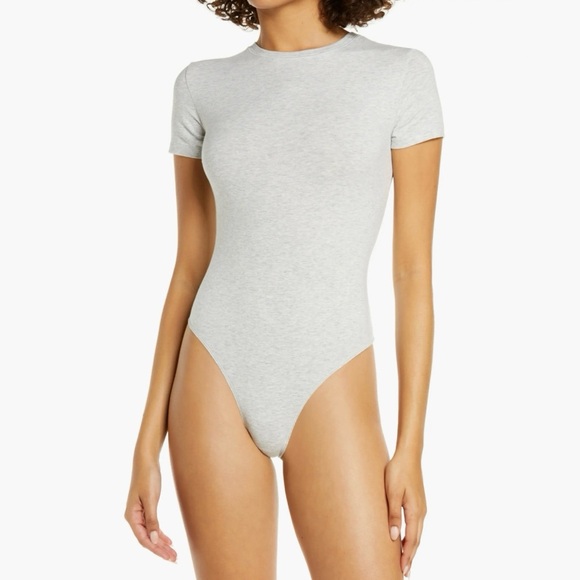 SKIMS Cotton Jersey T-Shirt Bodysuit in Light Heather Grey - Picture 1 of 7